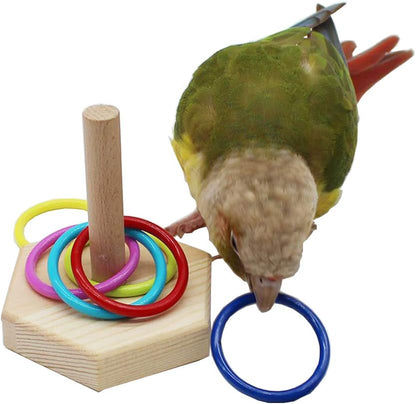 QBLEEV Bird Training Ring Toy, Parrot Trick Tabletop Toys, Educational Stacking Color Rings, Cage Toys
