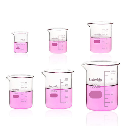 12pcs 50ml Upgrated Thick Glass Beakers, Shot Glass Beaker set, 3.3 Boro Griffin Low Form, Double Scale, LVA003