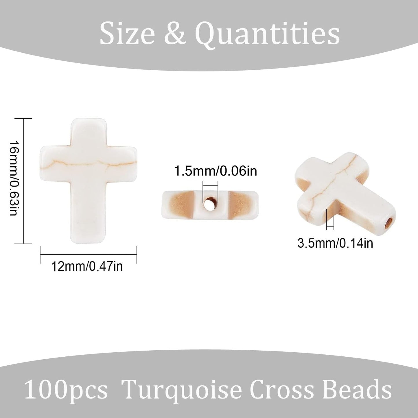 100pcs Blue and White Turquoise Cross Spacer Beads 8x10mm Semi Precious Stone Bead Easter Cross Gemstone Loose Beads for Jewelry Making Charms Beading Bracelets Necklaces Earrings Crafts