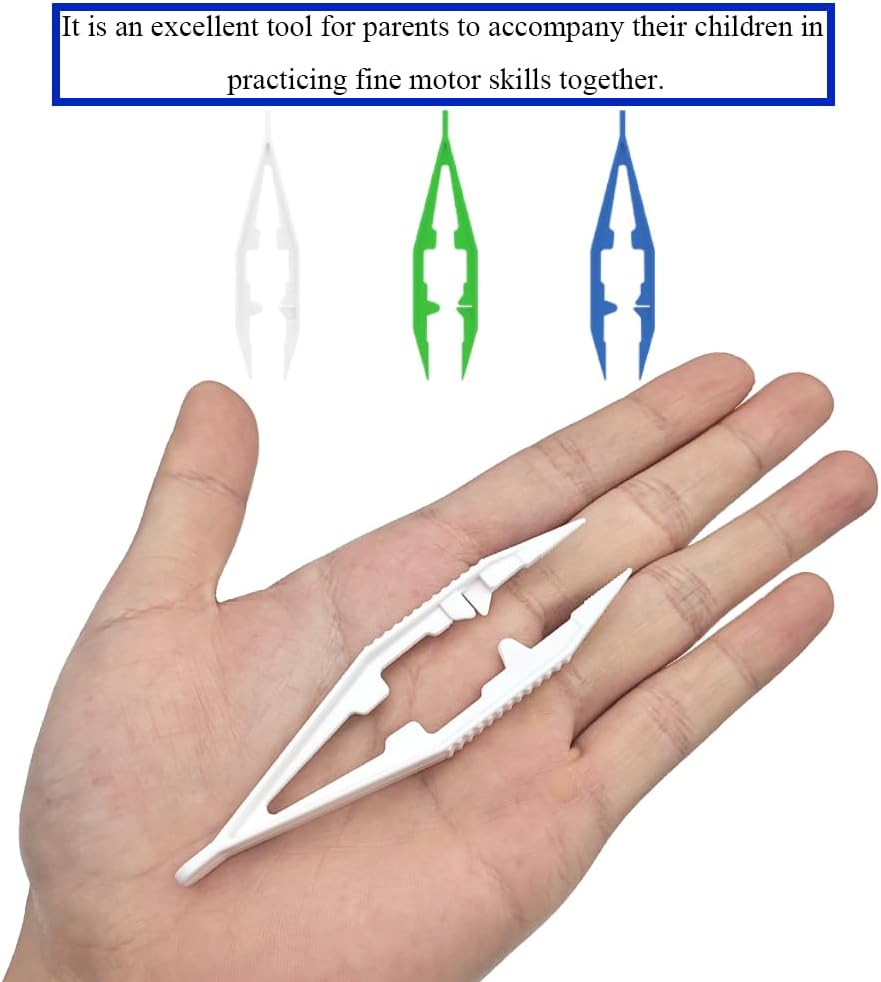 Ckyleole 9 Pieces 3 Colors Plastic Tweezers 4.13 Inch Craft Tweezers Forceps Thickened Plastic Sturdy Fine Motor Skill Learning for Perler Beads Jewelry Making Family Classroom School
