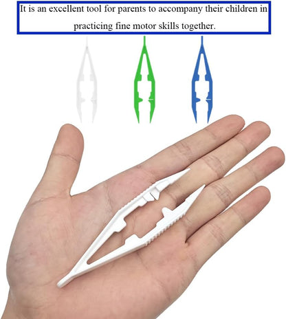 Ckyleole 9 Pieces 3 Colors Plastic Tweezers 4.13 Inch Craft Tweezers Forceps Thickened Plastic Sturdy Fine Motor Skill Learning for Perler Beads Jewelry Making Family Classroom School