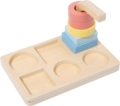 Adena Montessori Wooden Stacking and Sorting Ring,Wooden Rings on Peg,Colorful 5 Shapes on Curved Peg Horizontal Dowel Variation,Fine Motor Skills Development Toys for 1 2 3 Years Old Toddlers