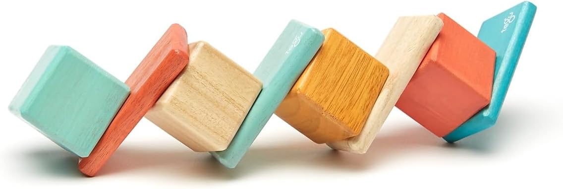 8 Piece Tegu Pocket Pouch Magnetic Wooden Block Set, Tints