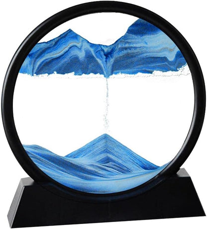Arthink Moving Sand Art Picture in Motion Round Glass 3D Deep Sea Landscape, Dynamic Sand Art Sandscapes, Sensory Relaxing Desktop