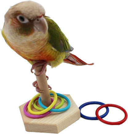 QBLEEV Bird Training Ring Toy, Parrot Trick Tabletop Toys, Educational Stacking Color Rings, Cage Toys