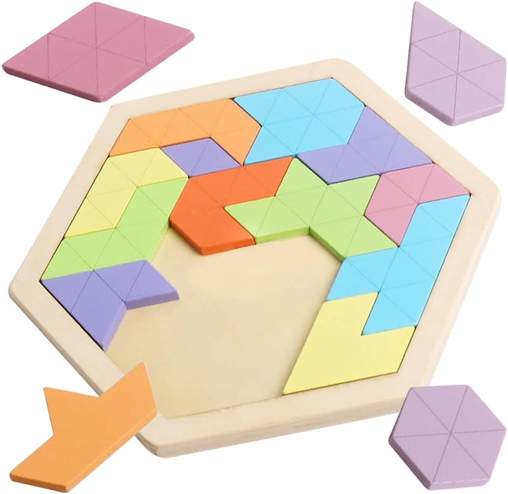 Skrtuan 5 Pack Wooden Puzzles Set - STEM Montessori Educational Board Games and Logic Traning Brain Teaser Geometric Shapes Tangram Puzzle Games for Kids Ages 3+