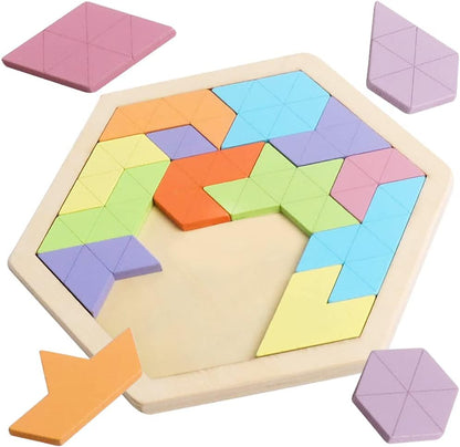 Skrtuan 5 Pack Wooden Puzzles Set - STEM Montessori Educational Board Games and Logic Traning Brain Teaser Geometric Shapes Tangram Puzzle Games for Kids Ages 3+