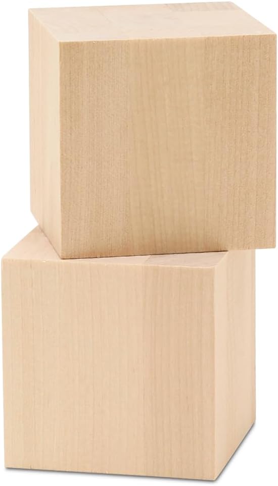 DIY Wooden Cubes 3-inch, Pack of 10 Large Wooden Blocks, Unfinished Wood Blocks for Crafts, STEM, Dice, and Building Blocks for Stacking, by Woodpeckers