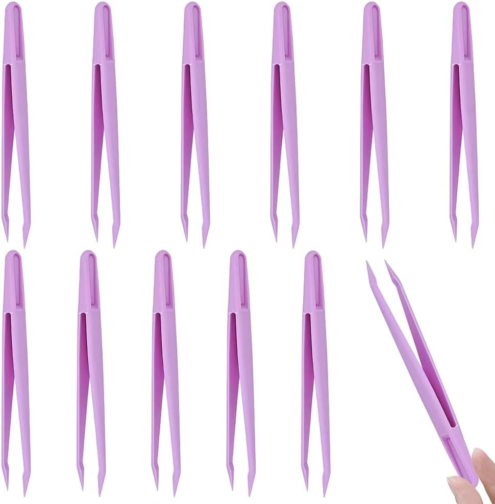 15 Pieces Blue Plastic Tweezers 3.14 Inch Craft Tweezers Forceps Thickened Plastic Sturdy Fine Motor Skill Learning for Perler Beads Jewelry Making Family Classroom School Ckyleole