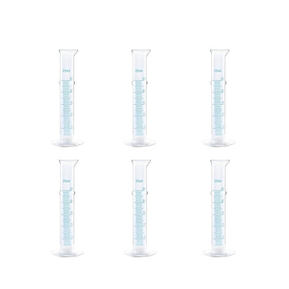 Plastic Graduated Cylinder Set - 25ml/50ml/100ml Measuring Cylinders for Science Lab, Chemistry Experiments, Kids Education - Shatterproof, Durable & BPA-Free (6-Pack 25ml)
