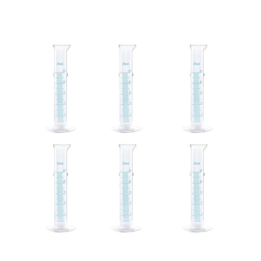 Plastic Graduated Cylinder Set - 25ml/50ml/100ml Measuring Cylinders for Science Lab, Chemistry Experiments, Kids Education - Shatterproof, Durable & BPA-Free (6-Pack 25ml)