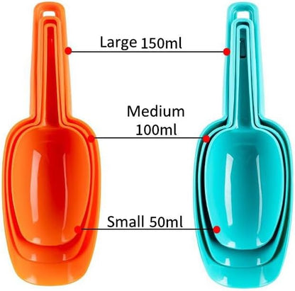 Set of 4 Plastic Ice Scoops, Kitchen Multipurpose Food Scoops for Canisters, Freezer, Flour, Dry Foods, Coffee Beans, Pop Corn, Pet Food (Mix 4 (Set of 4), 150ml, BPA-Free, Dishwasher Safe)