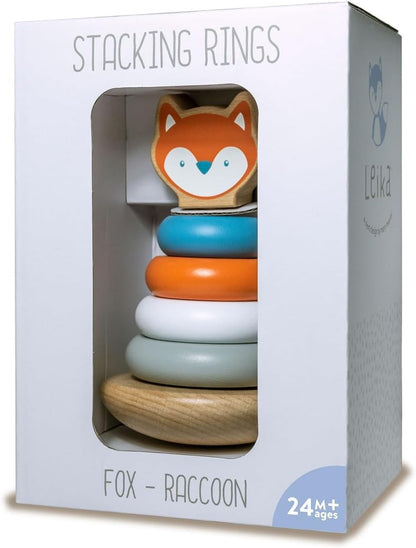 Mary Meyer Leika Wooden Toys Stacking Rings Montessori Toys for 24+ Months Old Toddler Preschool Gifts, 4.25 x 7-Inches, Raccoon & Fox