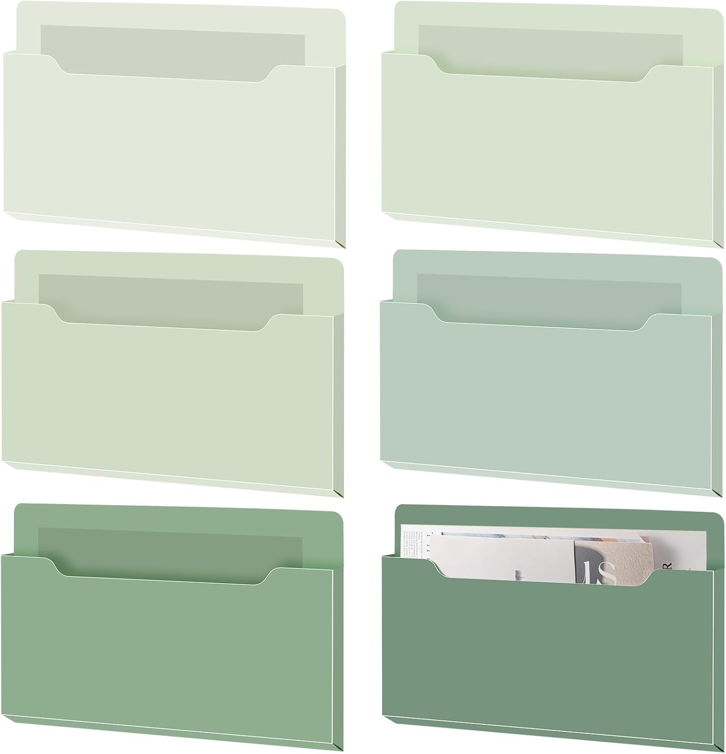 Fuutreo 6 Pcs Magnetic Wall File Organizer Magnetic Wall File Holder Refrigerator Magazine Holder for Mail Letters Paper(Aqua Green,Vertical-large)