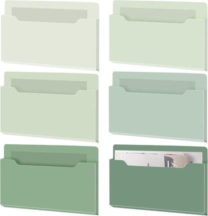 Fuutreo 6 Pcs Magnetic Wall File Organizer Magnetic Wall File Holder Refrigerator Magazine Holder for Mail Letters Paper(Aqua Green,Vertical-large)
