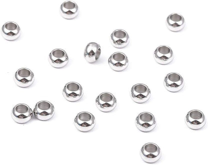 BEADIA Stainless Steel Spacer Beads 3x2.5mm Round Loose Charm Caps Beads for DIY Jewelry Making 100pcs with 1mm Hole