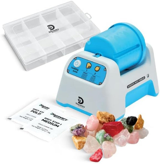 Discovery™ Rock Tumbler Starter Kit – Stone Polishing Set with Rocks, Grit, Gem Case| STEM Science Project Kit for Kids & Beginners| Cool Toy for Boys & Girls Ages 8+