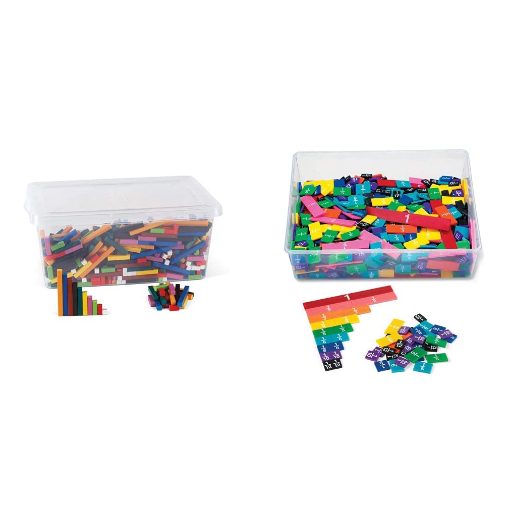 hand2mind Plastic Cuisenaire Rods Classroom Set (Set of 15) and hand2mind Plastic Rainbow Fraction Tiles (15 Sets of 51 Pieces)