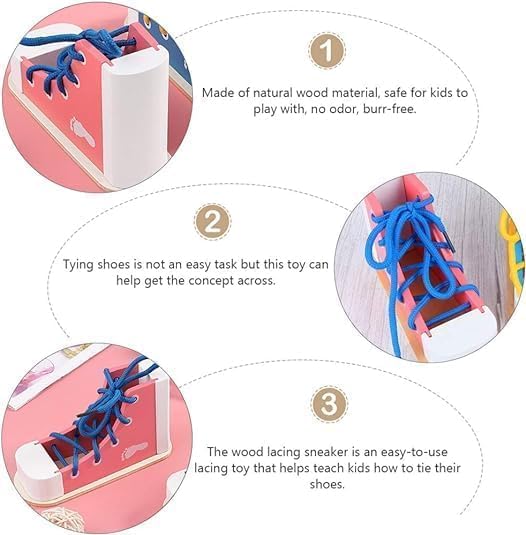 Mikily‘s Learn to Tie Shoes for Kids with Wooden Lacing Shoe Tying Kids Shoe Tying Practice Kit with Wooden Toys Yellow