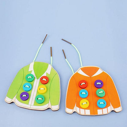 Menolana Kids Wooden Threading Lacing Clothes Sew on Button Game Toys for Age 3-6