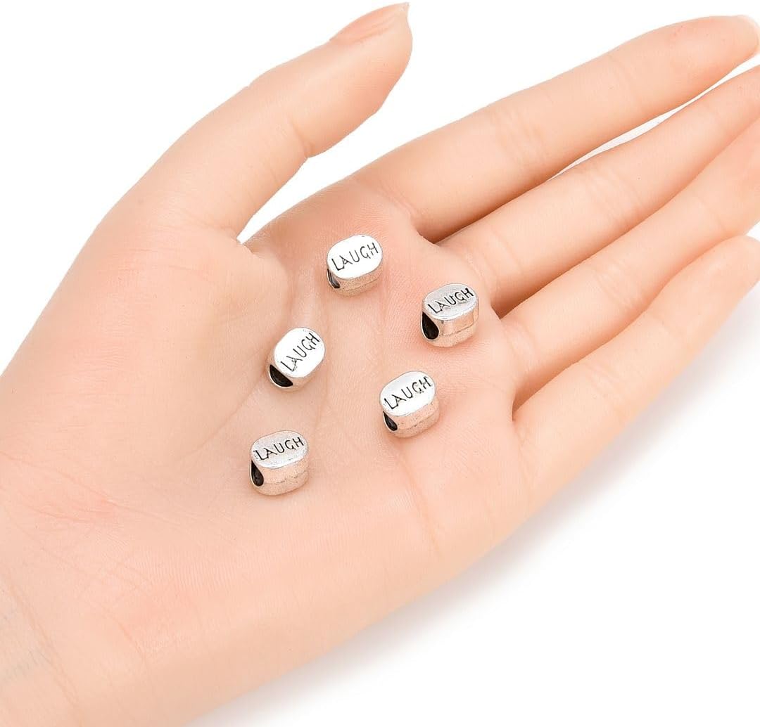 40pcs Live Love Laugh Large Hole Loose Beads (4.5mm Hole) Antique Silver Metal Spacer for DIY Craft Jewelry Making MEC-C9