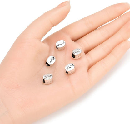 40pcs Live Love Laugh Large Hole Loose Beads (4.5mm Hole) Antique Silver Metal Spacer for DIY Craft Jewelry Making MEC-C9