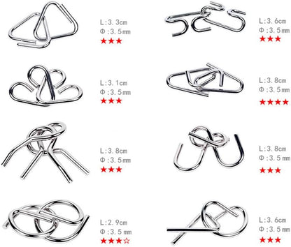 Mobestech Iq Puzzle Set 16 Pieces Brain Teaser Metal Wire Disentanglement Puzzles Educational Intelligence Game Toy for Kids and Adults