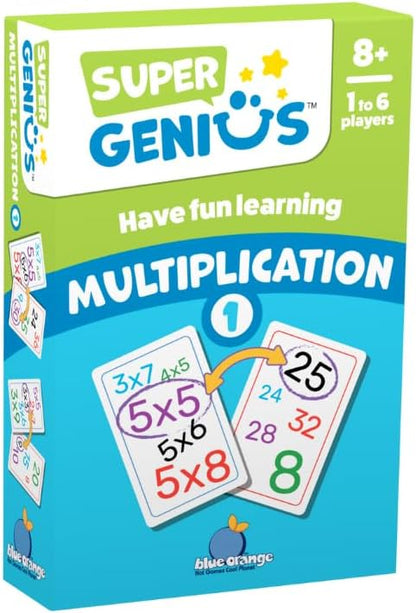 Blue Orange Super Genius Multiplication 2 - Tabletop Card Game, Fun Flash Card Concentration Matching Game for Kids, Ages 8+, 1-6 Players, Teacher Approved, Learn 6-9 Multiplication Tables Games