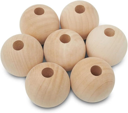 Large Wooden Beads for Crafts - Pack of 6 32mm 1-1/4 x 3/8 Inch Hole Large Wood Beads for Crafts withHoles for DIY | Round Wooden Balls for Crafts | Wood Beads for Jewelry Making | Woodpeckers
