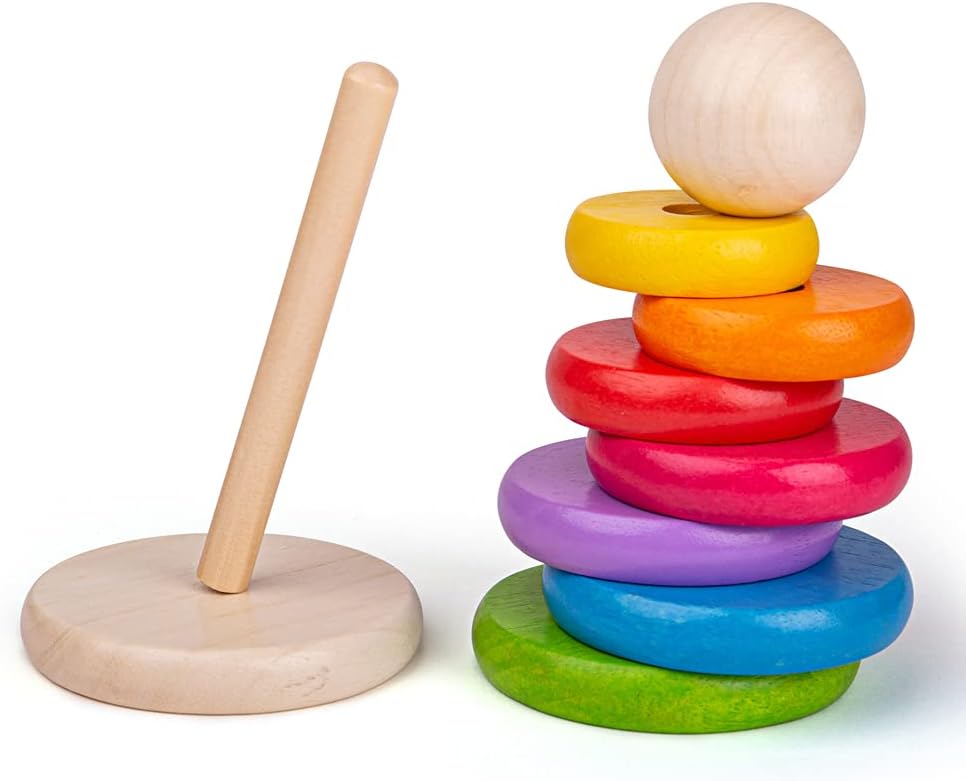 Bigjigs Toys, My First Rainbow Wooden Stacking Toy, Baby Toddler Toys, Colourful Ring Stacker, for 1 Year Olds