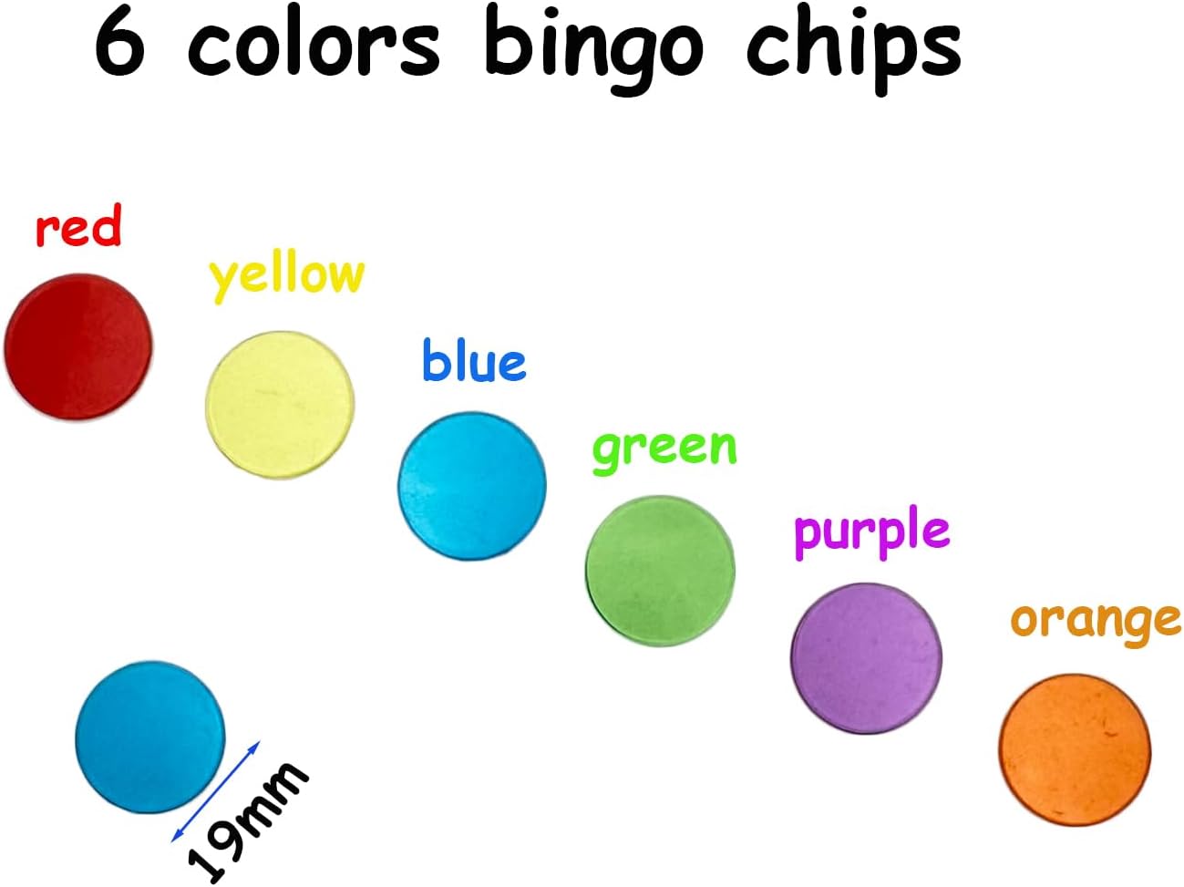 JUNWRROW 2000 Pieces 3/4 inch Transparent 6 Color Clear Bingo Counting Chips Plastic Markers for Large Group Games, Bingo Game,Game Night & Educational Activities