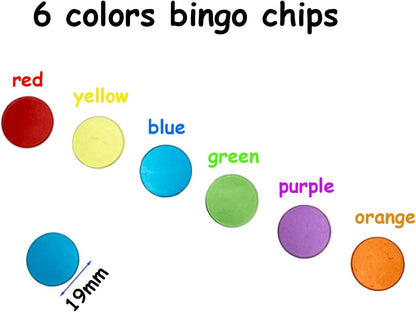 JUNWRROW 2000 Pieces 3/4 inch Transparent 6 Color Clear Bingo Counting Chips Plastic Markers for Large Group Games, Bingo Game,Game Night & Educational Activities