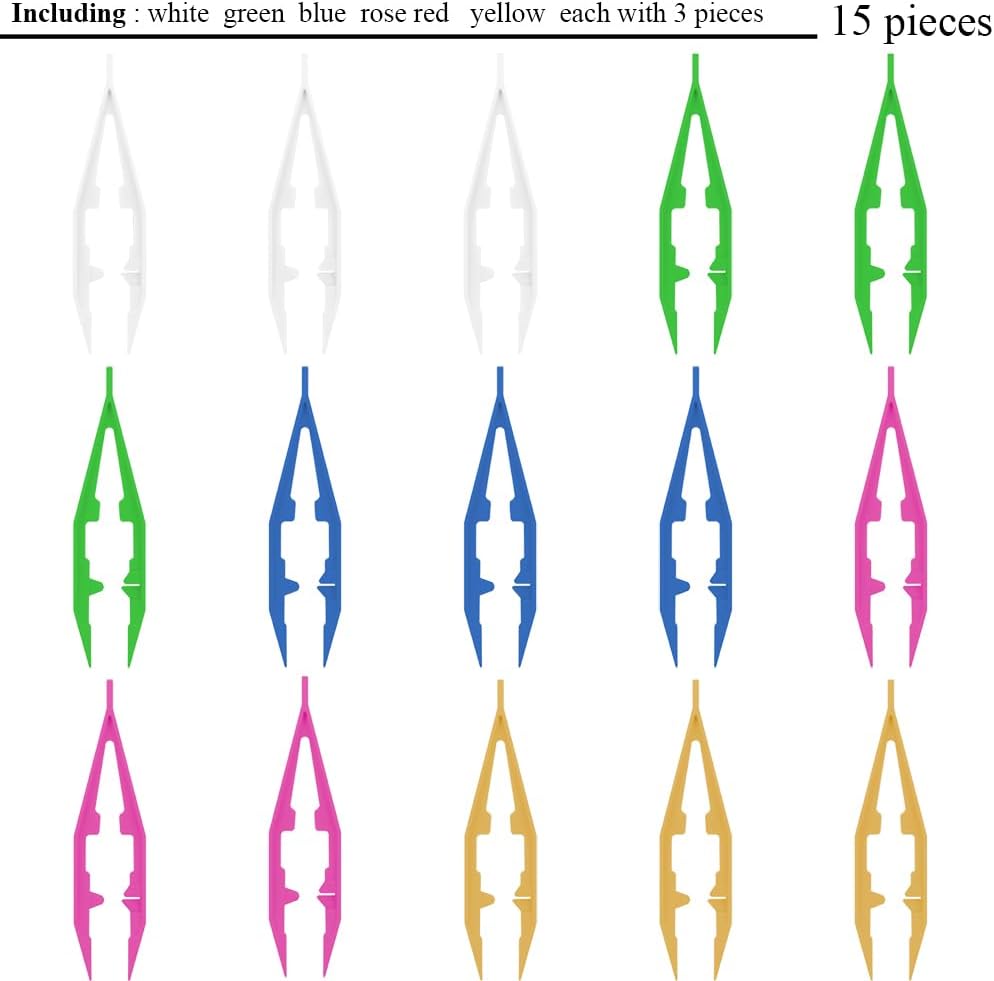 Ckyleole 9 Pieces 3 Colors Plastic Tweezers 4.13 Inch Craft Tweezers Forceps Thickened Plastic Sturdy Fine Motor Skill Learning for Perler Beads Jewelry Making Family Classroom School