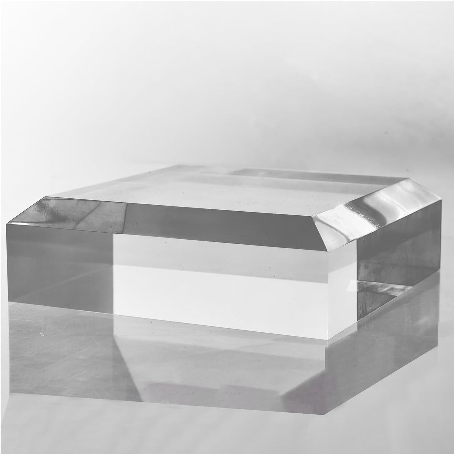 CiaoHER 2in Thickness Beveled Solid Acrylic Display Block Clear Polished Pedestal Stand Riser Solid Base (10x10)