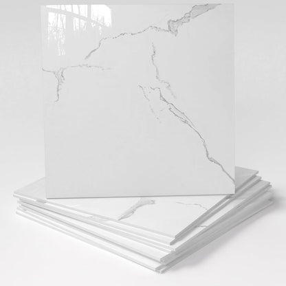 20-Pack Peel and Stick Gilded White Marble Tiles (11.8" x 11.8") – 19.4 Sq. Ft. Waterproof PVC Shower & Backsplash Tiles for Bathroom, Kitchen, and Living Room – Self-Adhesive, Easy Installation