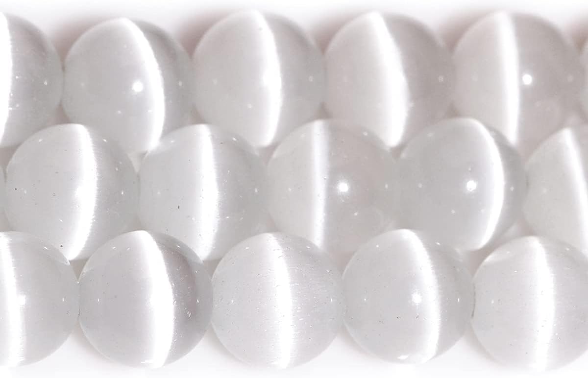 HAAMIIQII 8mm Light Blue Cat Eye Glass Round Crystal Stone Loose Gemstone Beads for Jewelry Making Bracelets Necklaces Earrings Crafts (45-50pcs)