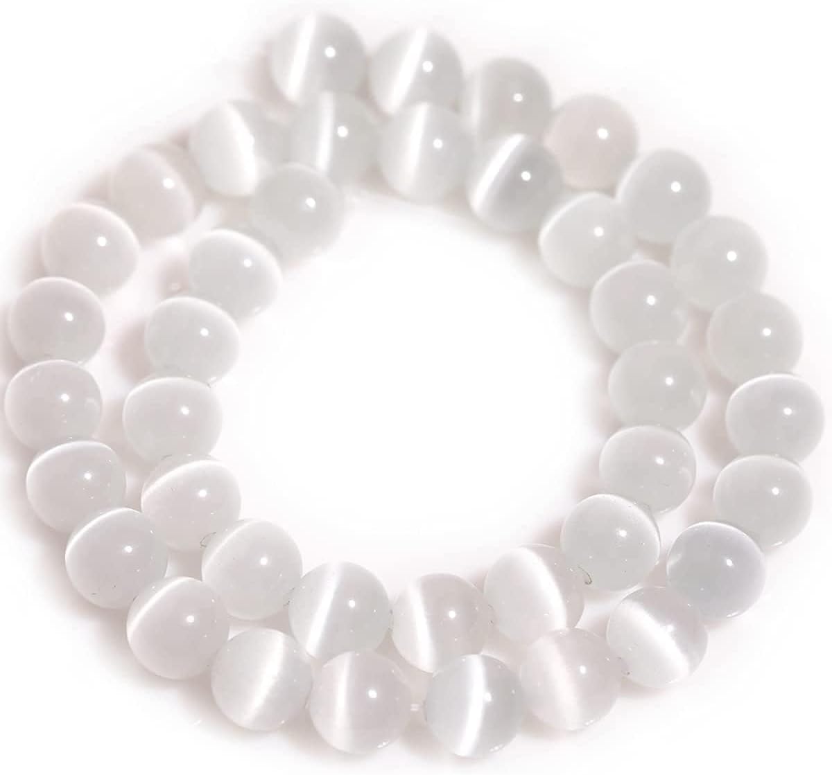 HAAMIIQII 8mm Light Blue Cat Eye Glass Round Crystal Stone Loose Gemstone Beads for Jewelry Making Bracelets Necklaces Earrings Crafts (45-50pcs)