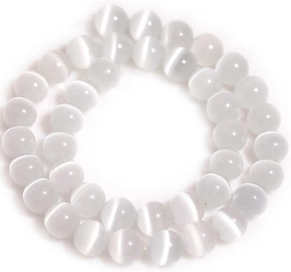 HAAMIIQII 8mm Light Blue Cat Eye Glass Round Crystal Stone Loose Gemstone Beads for Jewelry Making Bracelets Necklaces Earrings Crafts (45-50pcs)
