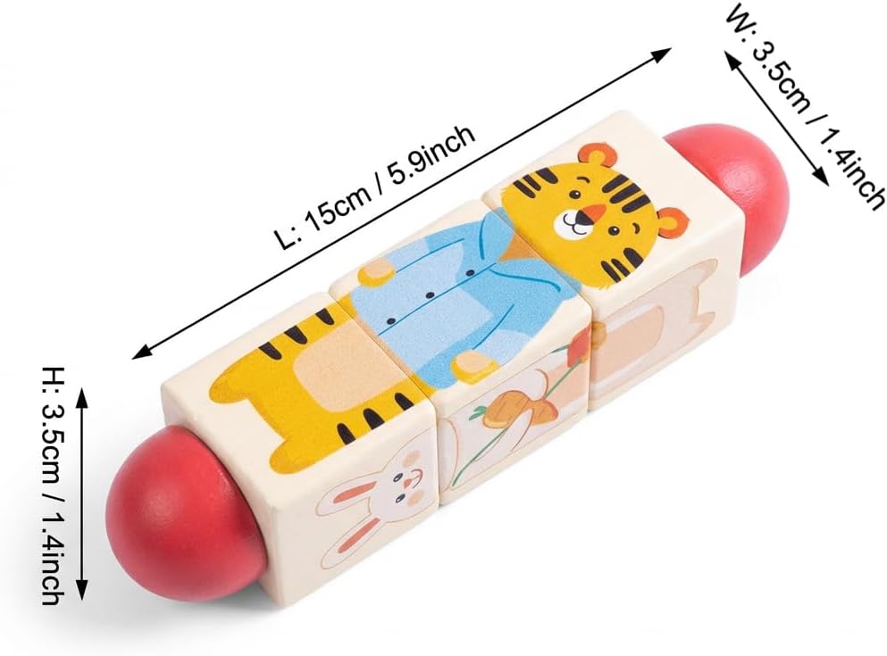 Wooden Rotating Puzzle Toys for Toddlers 1-2 (Set of 2) - Montessori Travel Toys for Airplane & Car Activities - Spinning Animal Matching Blocks - Sensory Fidget Gift for Boys Girls 12-24 Months