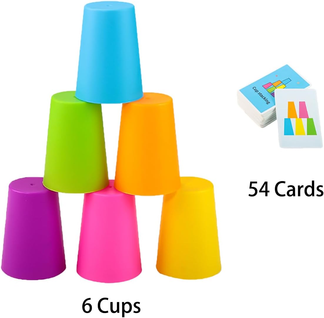 Quick Cups Games for Kids Intellectual Flying Stack Cups,Stacking Cups Games Parent-Child Interactive Game with 24 Picture Cards, 30 Cups