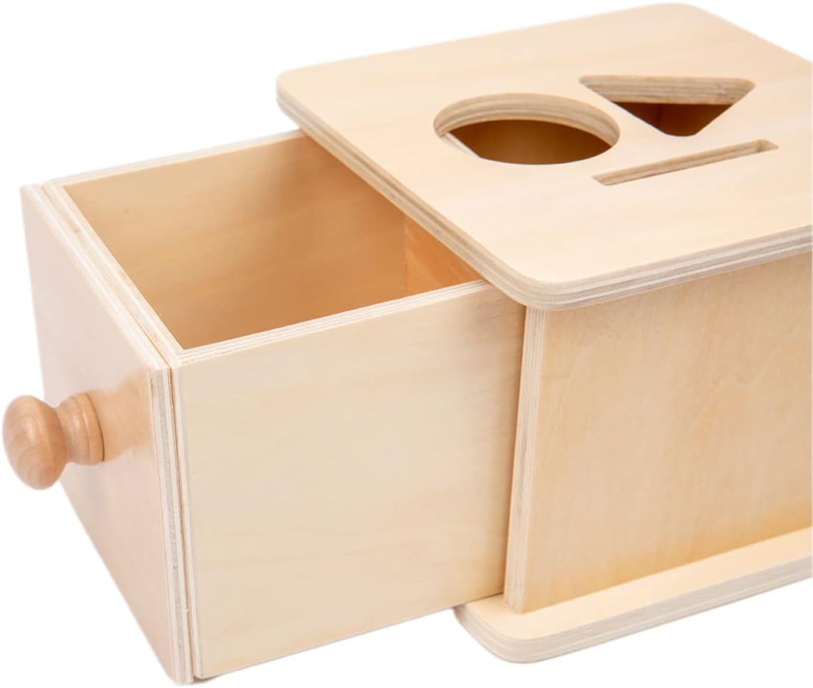 Adena Montessori Coin Box -Natural Wood Double-Sided Object Permanence Box Toy for 1-Year-Old Babies, Wooden Montessori Developmental Toy for 6-12 Month, Early Learning Gift