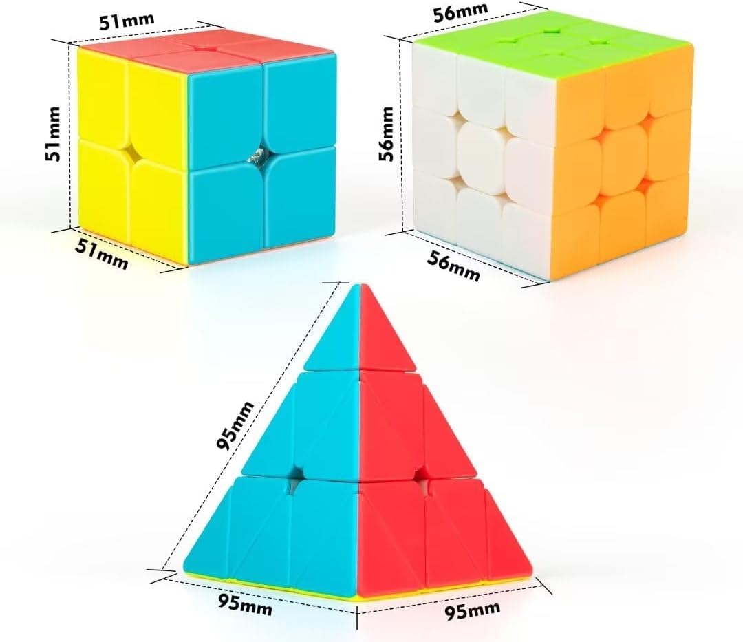 Speed Cube Set 3-in-1 Stickerless: 2x2, 3x3 & Pyramid Speed Cubes | Easter Gifts Basket Stuffers Boy Toys for All Ages