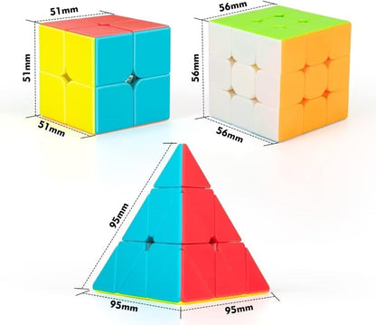 Speed Cube Set 3-in-1 Stickerless: 2x2, 3x3 & Pyramid Speed Cubes | Easter Gifts Basket Stuffers Boy Toys for All Ages