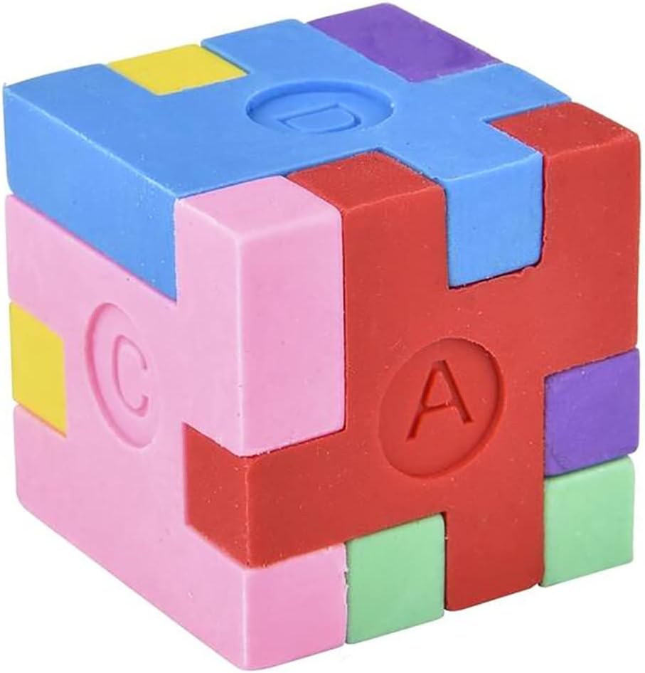 The Dreidel Company Colorful Puzzle Cube Eraser, Miniature Pencil Erasers, School Supplies, Brain Teasers Party Favor (12-Pack)