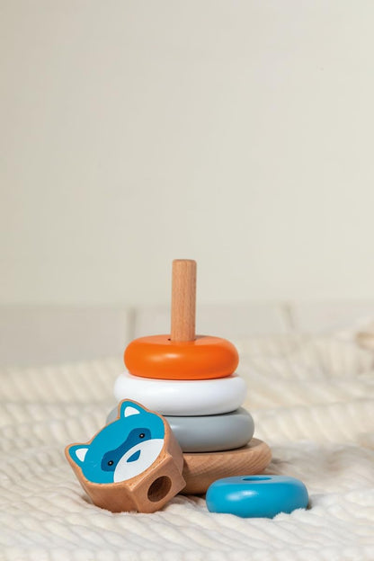 Mary Meyer Leika Wooden Toys Stacking Rings Montessori Toys for 24+ Months Old Toddler Preschool Gifts, 4.25 x 7-Inches, Raccoon & Fox