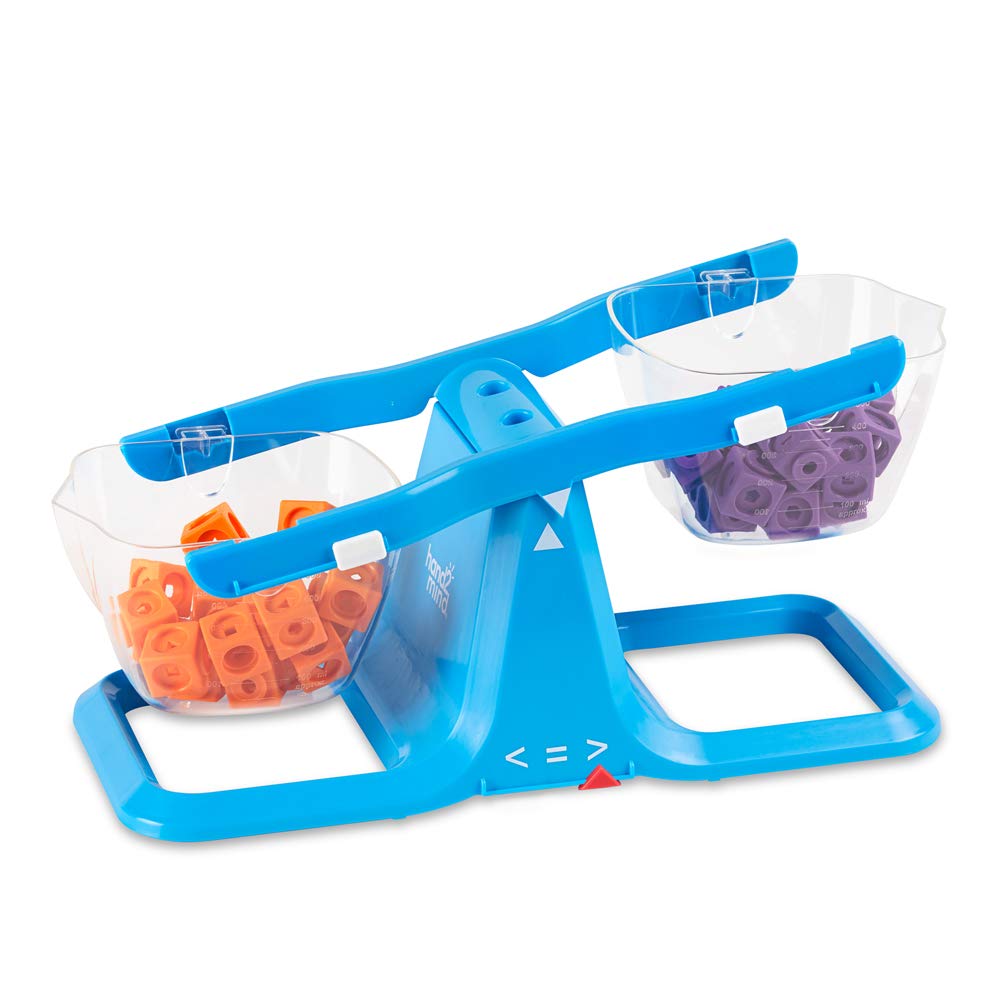 hand2mind Colorful Nestable Bucket Balance, Clear Double Bucket Balance Scale for Liquids and Solids, Easy to Assemble Kids Scale, Space Saving Storage Base, Balance Scale for Classroom (Set of 4)