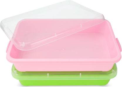 Sensory Bin Sand Tray with Lid for Toddlers 2 Pcs 15in Portable Sandbox Toy Large Plastic Tray for Kids 3 4 5 6 Fill with Sand, Water, Beads, and More (Green+Blue)