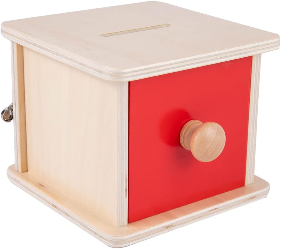 Adena Montessori Coin Box -Natural Wood Double-Sided Object Permanence Box Toy for 1-Year-Old Babies, Wooden Montessori Developmental Toy for 6-12 Month, Early Learning Gift