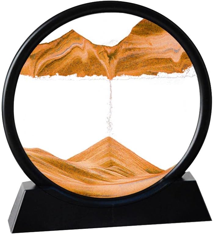 Arthink Moving Sand Art Picture in Motion Round Glass 3D Deep Sea Landscape, Dynamic Sand Art Sandscapes, Sensory Relaxing Desktop
