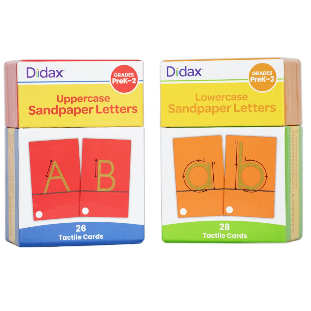 Didax Sandpaper Letters Boxed Set - 54 Tactile Alphabet Cards for Grades Pre-K to 1st - Uppercase & Lowercase Letter Resources for Learning